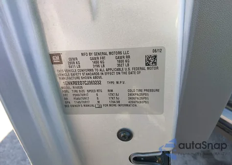 2012 Chevrolet Traverse Ls from USA, damaged, VIN 1GNKREED7CJ363232